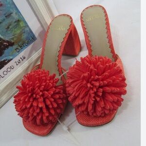 ANTONIO MELANI Red Pom-Pom Sandals